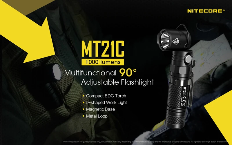 L-образный рабочий светильник Nitecore MT21C 1000 люменов компактный EDC фонарь регулируемый под углом 90 светильник-вспышка с магнитным основанием