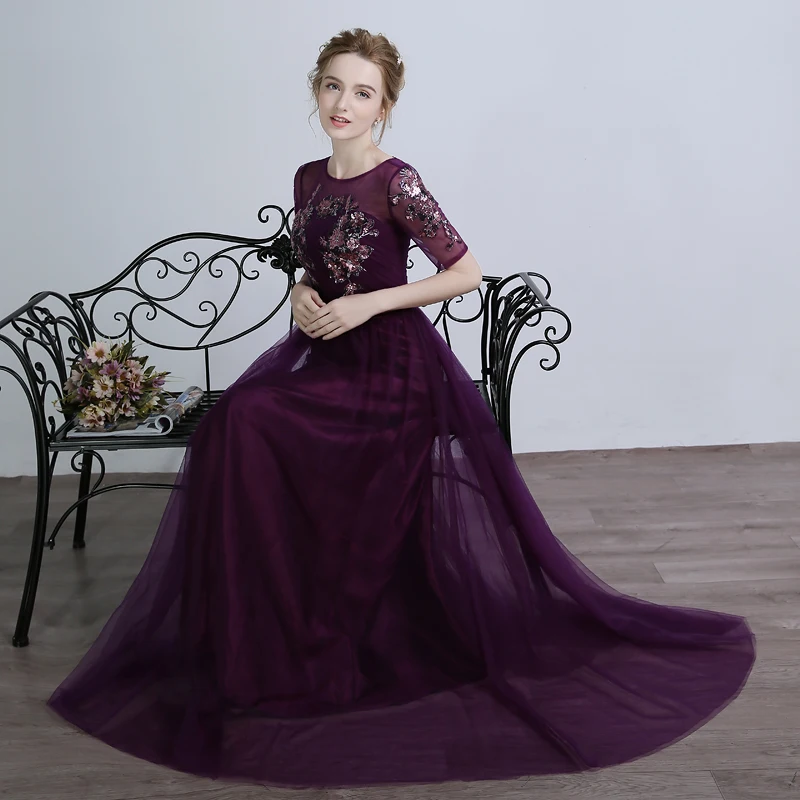 Женское вечернее платье с блестками темно фиолетовое для подружки невесты