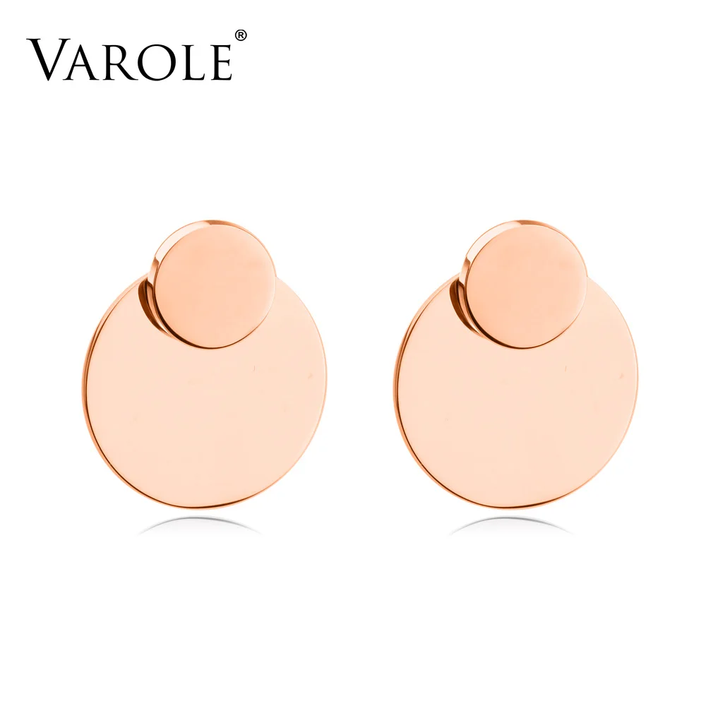 VAROLE, двойные круглые серьги, матовые золотые для ушей, стальные серьги-гвоздики для женщин, серьги-гвоздики, ювелирные изделия, Oorbellen Brincos - Окраска металла: Rose Gold Color