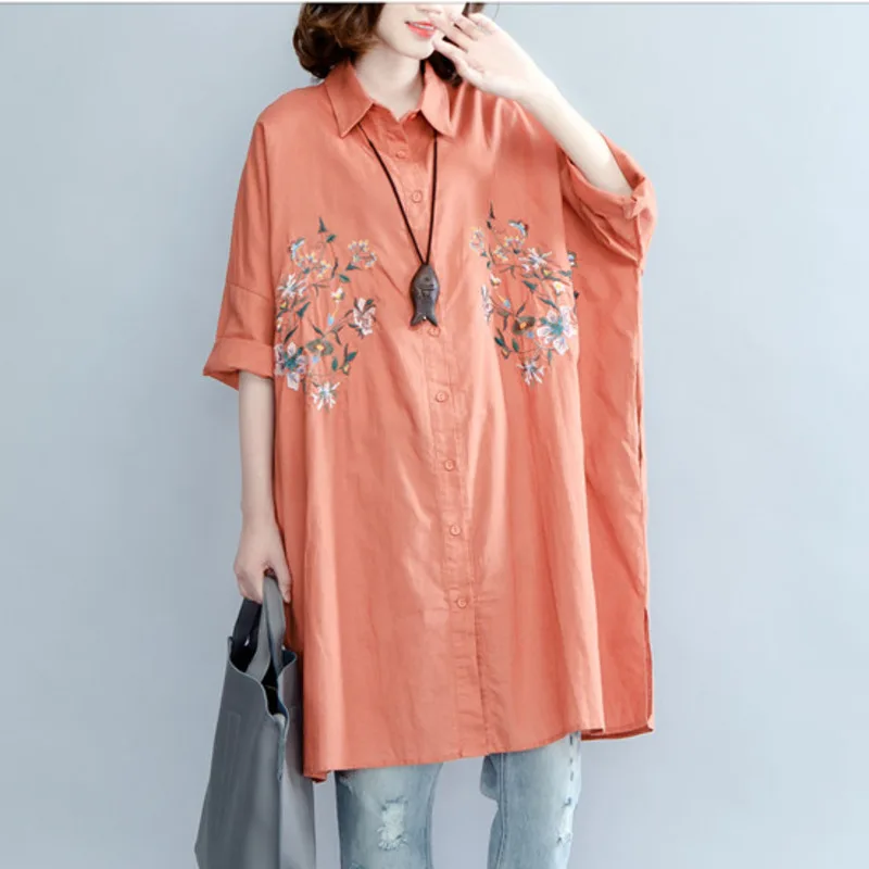 #3024 летняя винтажная длинная рубашка для женщин хлопковая льняная блузка женская