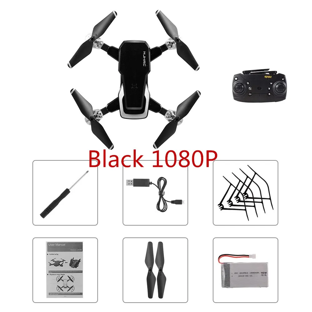 Black 1080P HJHRC HJ28 Радиоуправляемый Дрон с камерой 720P Wifi FPV для рождественского подарка высота удержания жестов фото/видео складной Радиоуправляемый квадрокоптер - Цвет: Black 1080P
