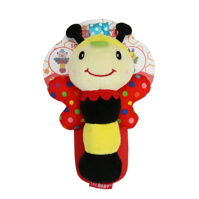 0-1 years old Baby Cute Wings Insect Rattle handbell appease bb stick Hand grasp Plush stuffed Toy Intelligent Kids Gifts