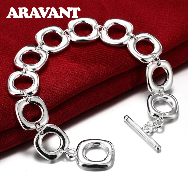 

925 Silver Square Toggle Clasp Bracelets Chains For Men Fashion Silver Jewelry Gifts