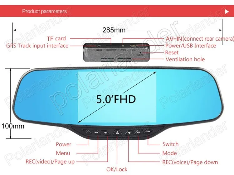 Новый Автомобильный видеорегистратор с зеркалом заднего вида двумя объективами