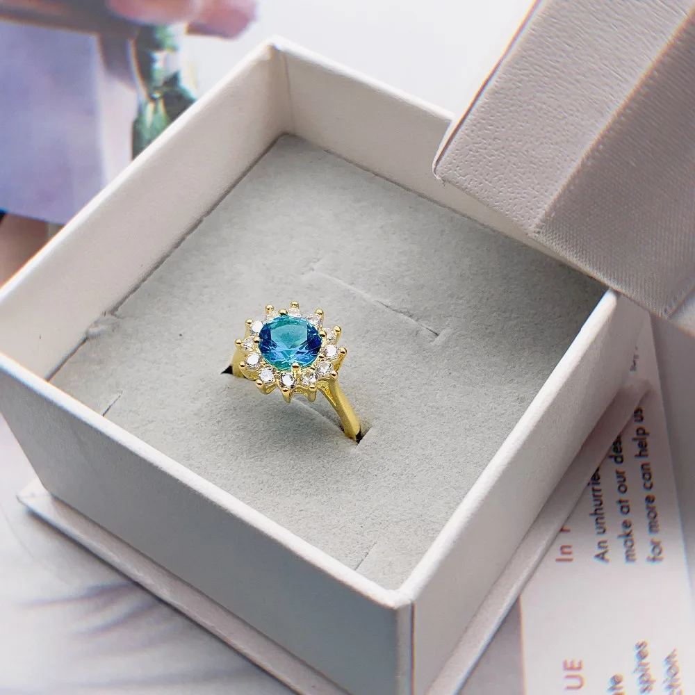 Anillos plata 925 para mujer модный тренд голубой цветок циркон очарование круглое Женское