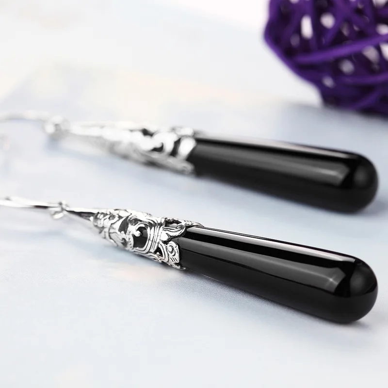 Длинные Оригинальные Серебряные серьги Baolong в стиле ретро|silver black|925 sterling silver
