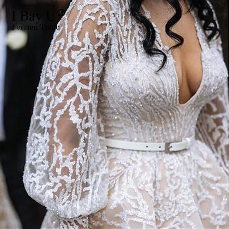 

Robes De Mariage 2020 роскошное бисерное кружевное свадебное платье с длинными рукавами кружевное свадебное платье с аппликацией свадебное платье ...