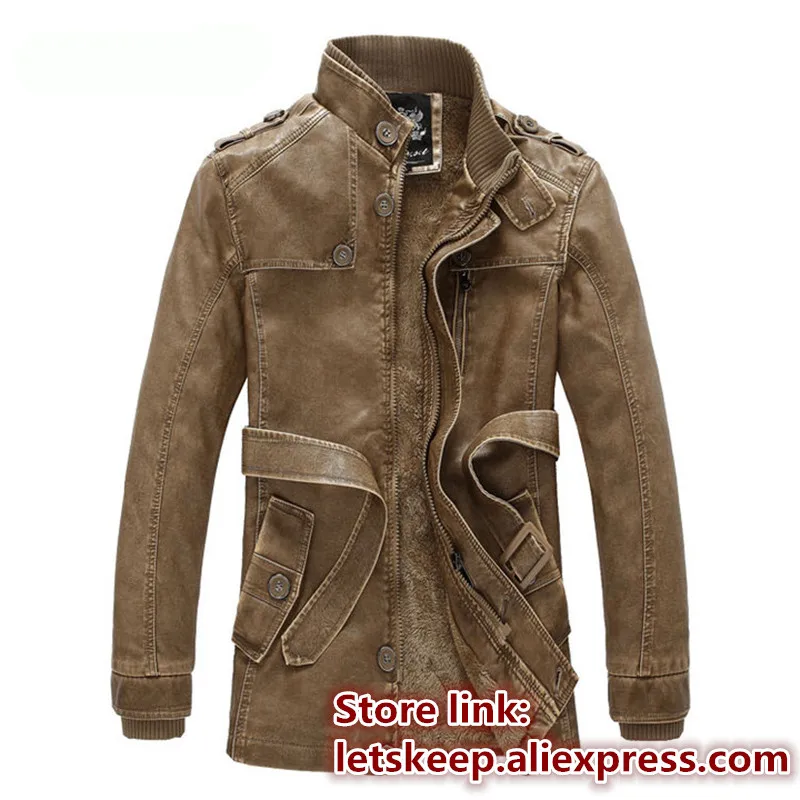 Letskeep мужская зимняя куртка искусственная кожа толстая длинная Тренч верхняя