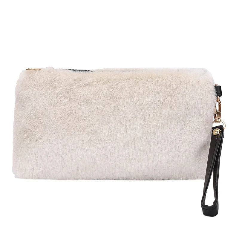 1 шт Женский кошелек сплошной цвет молния плюш для мобильный телефон карты денег