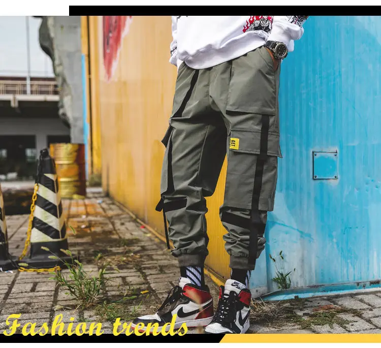 Cargo Pants Streetwear Hip hop Men Loose Joggers Sweatpants Plus size Track Pants Pocket Elastic Waist Ankle Length Trousers