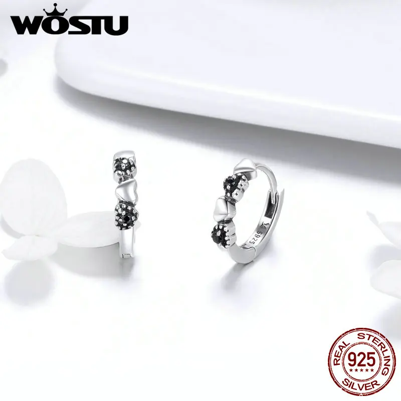 Женские серьги пусеты WOSTU из серебра 925 пробы с надписью love навсегда и черным