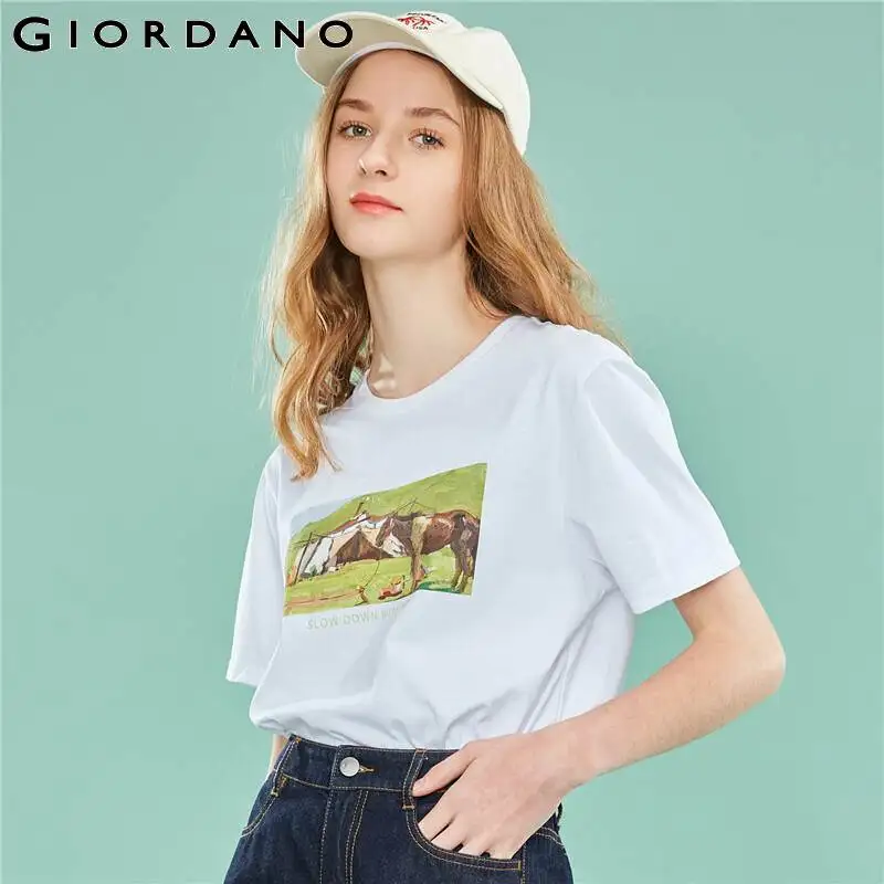Giordano женская и мужская повседневные футболки с круглым воротом короткими