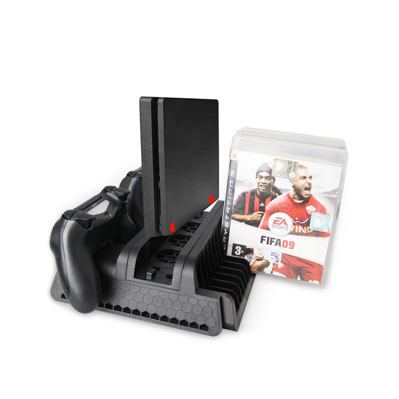 For PS4/PS4 Slim/PS4 Pro Vertical Stand with Cooling Fan Dual Controller Charger Charging Station For SONY Playstation 4 Cooler