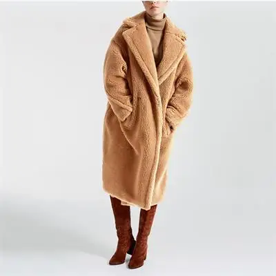 Camel Пальто из искусственного меха, роскошная винтажная Элегантная куртка, плюшевая верхняя одежда, искусственная лампа, Осень-зима, теплая, размера плюс, леопардовая, длинная, популярная женская одежда - Цвет: Camel
