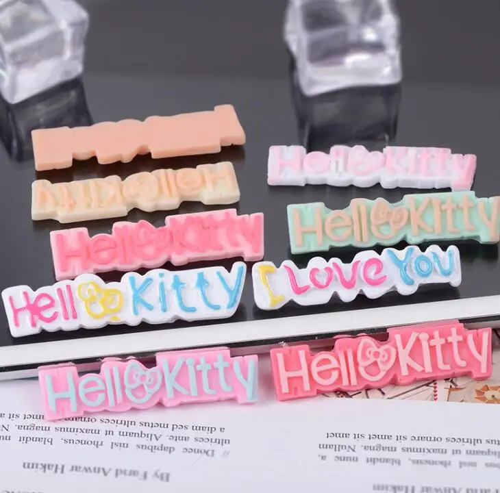 Горячая смолы Hello kitty и l love you логотип каучуковый кабошон с плоским основанием для волос Лук центр, DIY