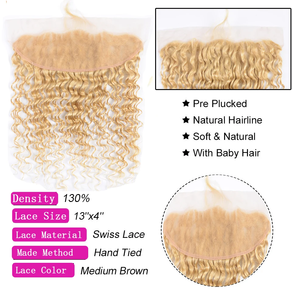 Vanlov 613 блонд пучки с фронтальной малазийской глубокой волной Реми человеческие