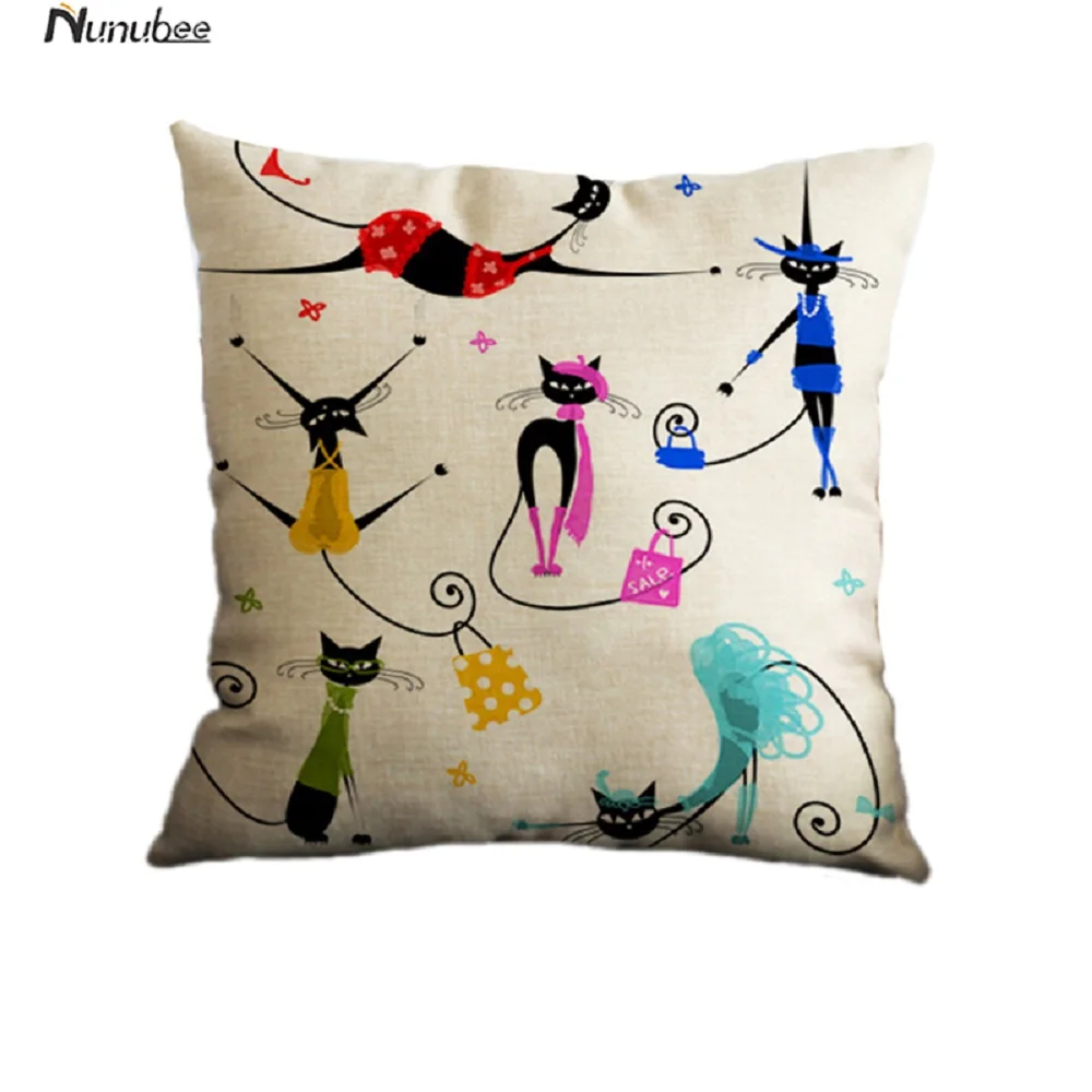Nunubee Christmas Creative Elk Dance Cat Pattern Series Cafe Bar Family Theme Pillow Case 45*45CM | Дом и сад