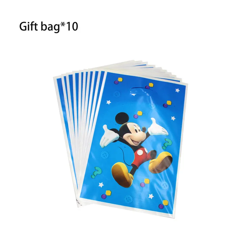 Gift Bag 10pcs Микки Маус с днем рождения украшения одноразовые столовые приборы чашка тарелка соломенные салфетки мальчик синие вечерние принадлежности детский душ - Цвет: Gift Bag 10pcs