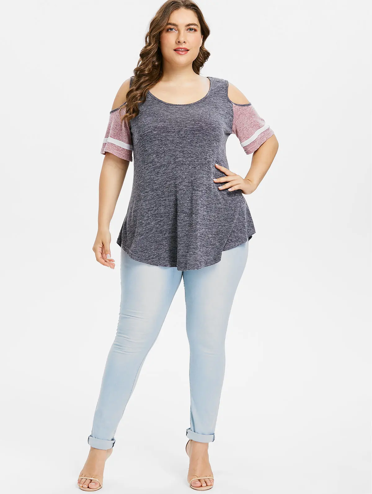 2018 Plus Size 5XL Color Block Swing T-Shirt Women T Shirt Summer Square Neck Half Sleeve Top Causal Tee Big Tops | Женская одежда