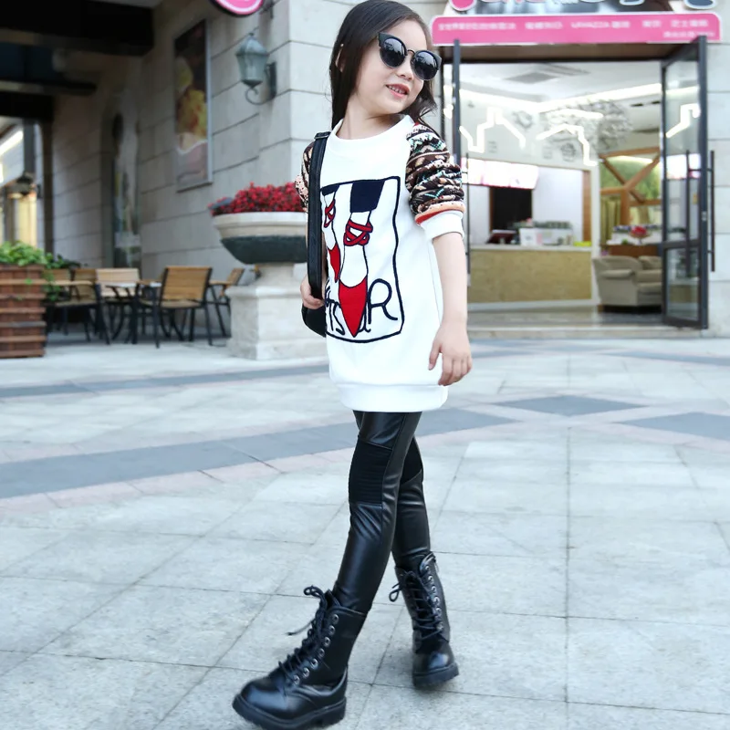 Осенние и зимние детские леггинсы из искусственной кожи для девочек эластичные