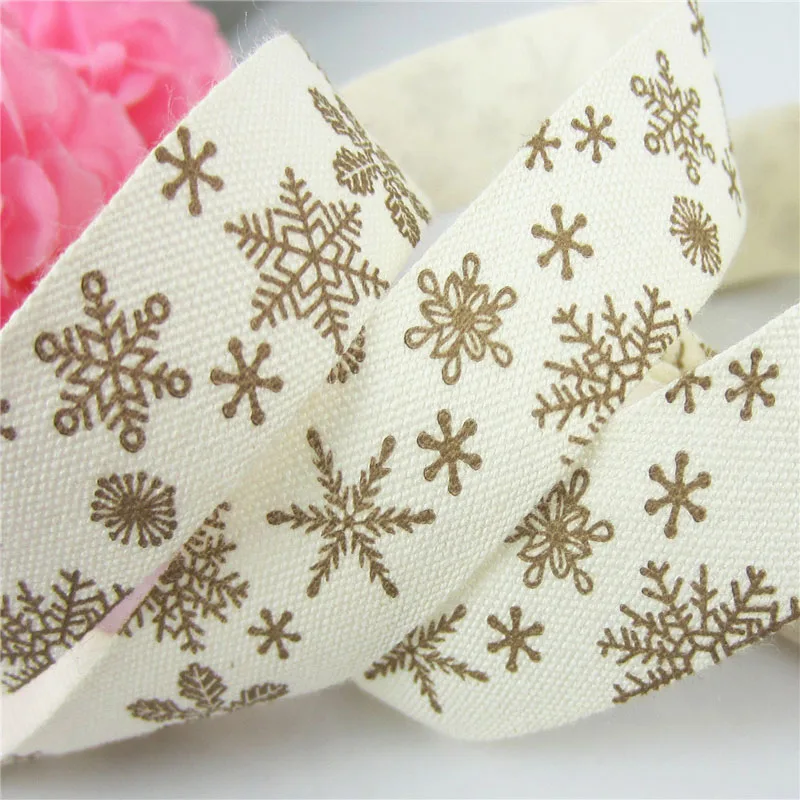 10 Yards 15mm cotton ribbon printed snowflake christmas ribbons tape for sewing fabric packing Party DIY Decorations 5/8&quot | Дом и сад