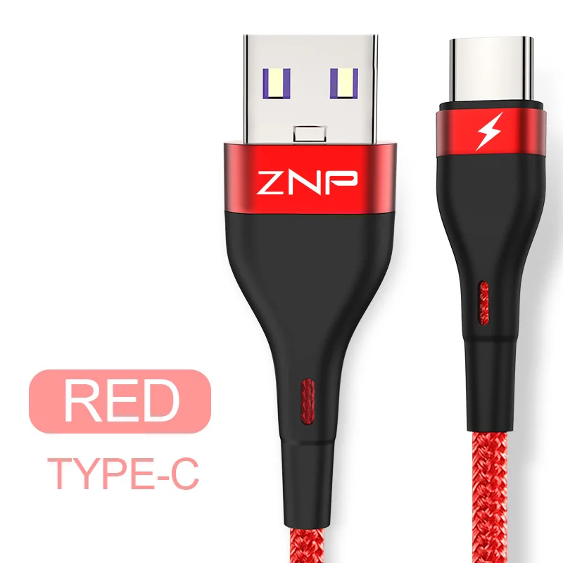 ZNP usb type-C кабель для samsung S10 S9 S8 A50 Xiaomi Redmi Note 7 Быстрая зарядка USB-C зарядное устройство для мобильного телефона USBC type-C кабель - Цвет: Red