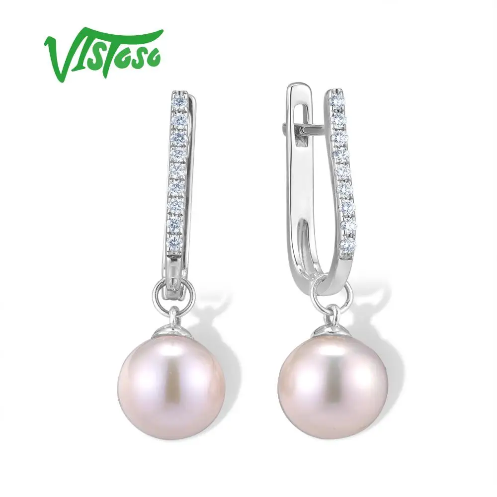 Серьги VISTOSO Pure 14K 585 желтый/белый/розовое золото для женщин, сверкающие бриллианты, Пресноводный Жемчуг, уникальные трендовые ювелирные изделия