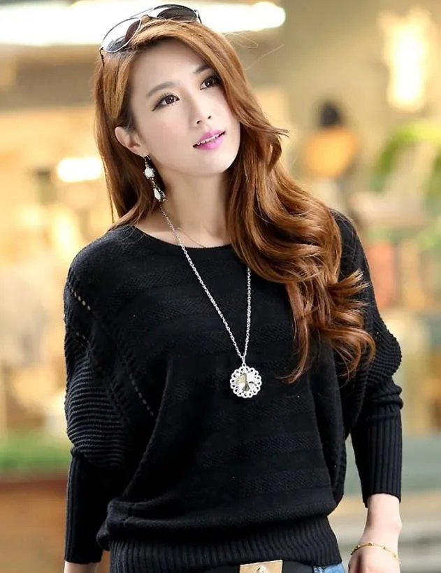 5 colors plus size Spring Cutout Loose Plus Size Outerwear Solid Color Bat Sweater Female sweaters women fashion | Женская одежда