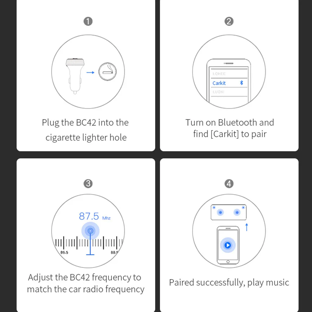 Bluetooth автомобильный передатчик fm-зарядное устройство AUX Bluetooth модификатор 4,2 автомобильный Радио адаптер USB TF MP3 плеер