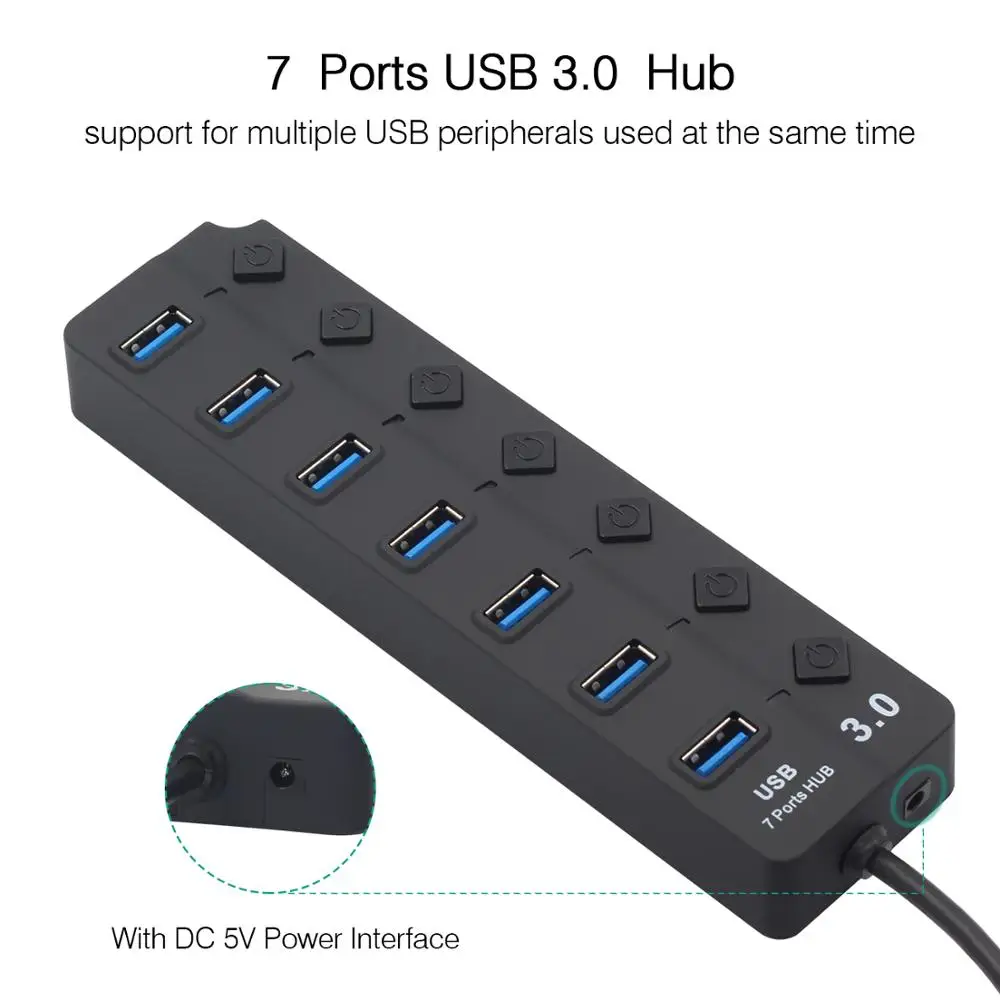Высокоскоростной usb хаб 3 0 с 7 портами сплиттер USB индивидуальными