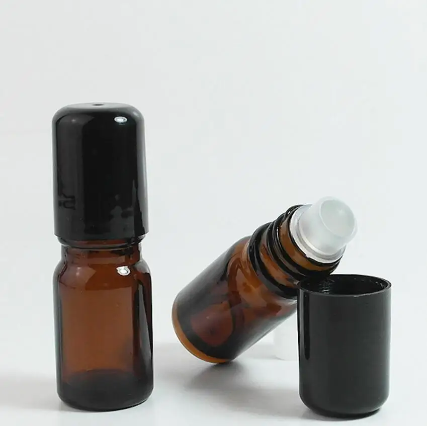 

Wholesale 5ml roll on roller perfume bottles for essential oils empty refillable deodorant containers with black lid LX1033