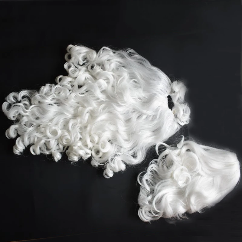 Christmas Cosplay Wig Beard Santa Claus Beard Wig White Curly Long Synthetic Hair Adult Cosplay Costume Christmas Gift Role Play