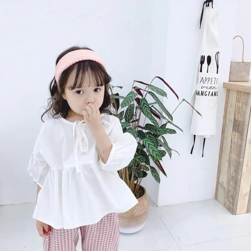 2019 летняя хлопковая школьная блузка с коротким рукавом для девочек топ белая