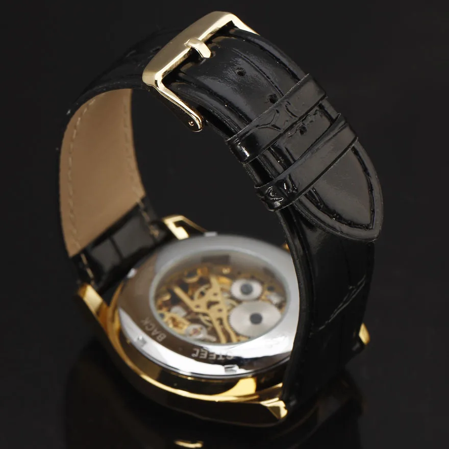 Новые роскошные Брендовые мужские черные часы с кожаным ремешком золотые резным