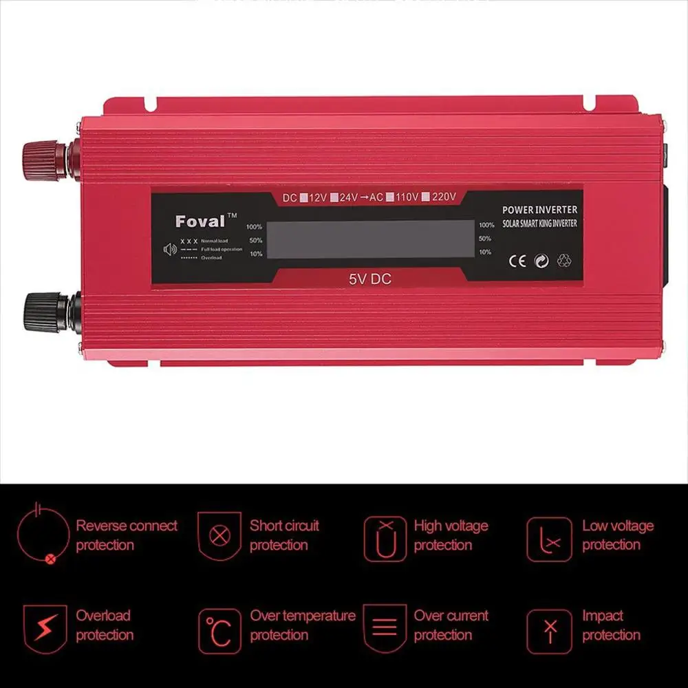 DC 12 to AC 230V Digital Display Converter Universal Red Overload Protection Sine Wave Car Solar Inverter | Автомобили и