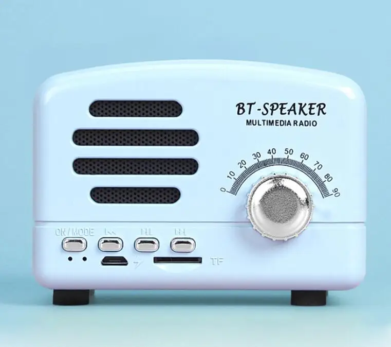 Мини портативный деревянный беспроводной Bluetooth Винтаж FM радио с тяжелой бас динамик Поддержка TF карты - Цвет: Синий