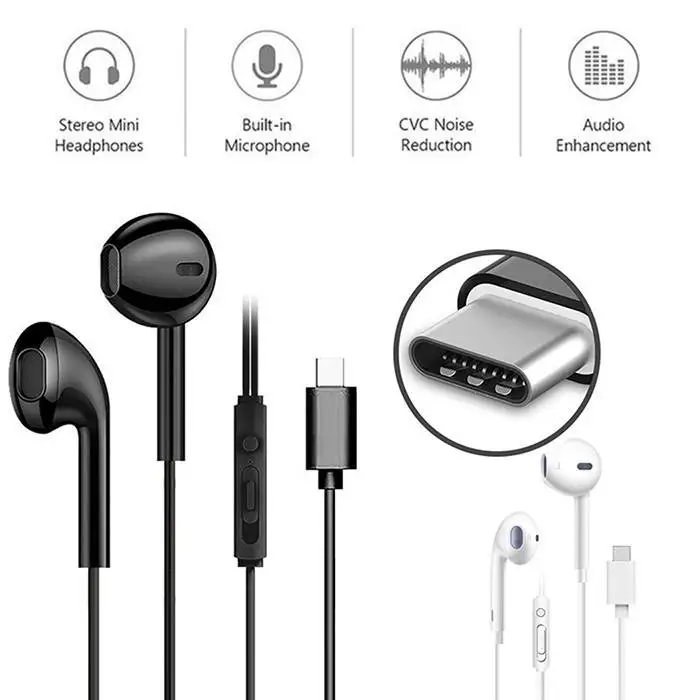 Usb type C Проводная гарнитура в ухо Музыка наушники смартфон линии управления с