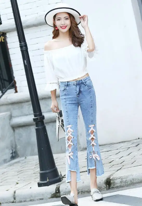 Women Jeans Fashion Split Flare Pants Slim High Waist Spring Ladies Denim Trousers For Woman |