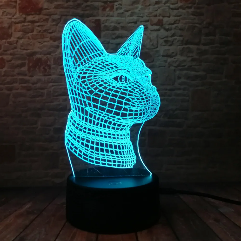 7 цветов Изменение Gradient Night Light Cat 3D светодио дный Спальня Таблица атмосферу