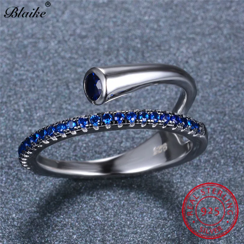 Blaike 925 пробы серебряные кольца для женщин Голубой Сапфир циркон камень Обручальные кольца минималистский обручальное кольцо ювелирные украшения