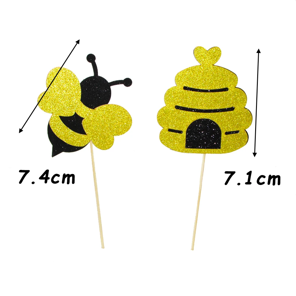 Большой блеск медовая пчела торт Топпер золотой черный детский душ Дети День