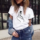 Модная женская летняя повседневная футболка с надписью Love Gesture, белая черная футболка с коротким рукавом, топы Tumblr Grunge, белые футболки