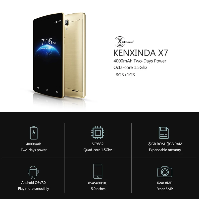 Оригинальный Kenxinda X7 4G LTE смартфон mtk6737 четыре ядра 1 3 ГГц 5 0 дюйма Android 7 13.0MP Камера
