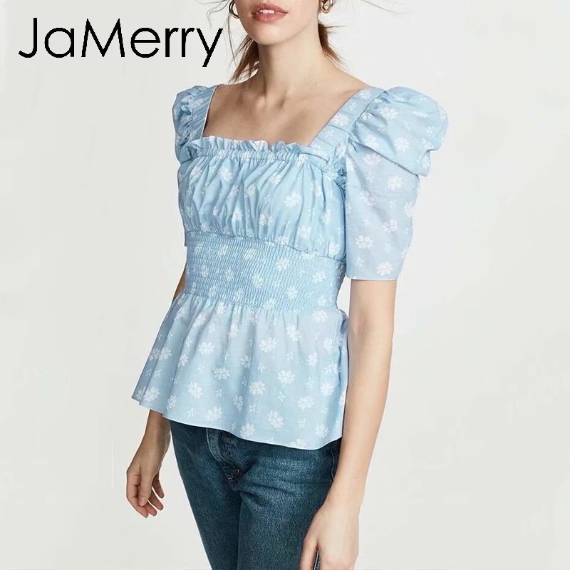 JaMerry/Винтажные Женские топы с цветочным принтом женские летние высокой талией и
