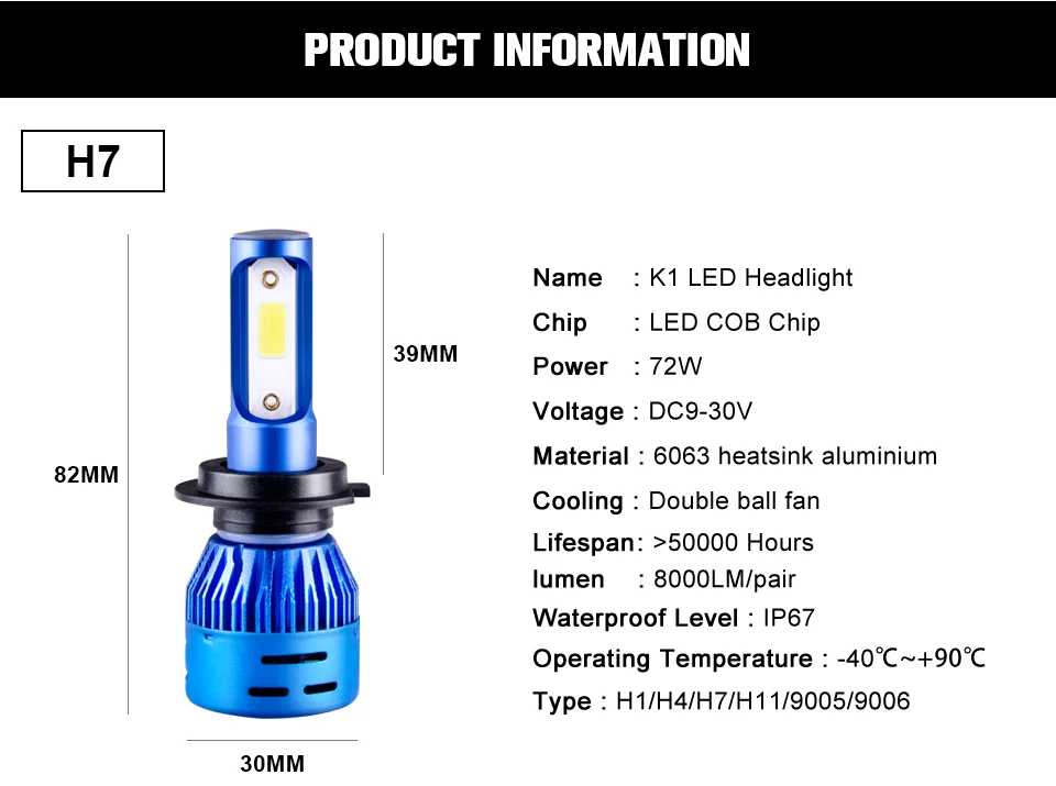 Foxcncar 2 шт. светодиодный H7 фар автомобиля H4 светодиодный H4 H11 H1 9005 HB3 9006 HB4 высокого луча ближнего 8000LM 12V Мини 6500 к COB Чип 72W 24V