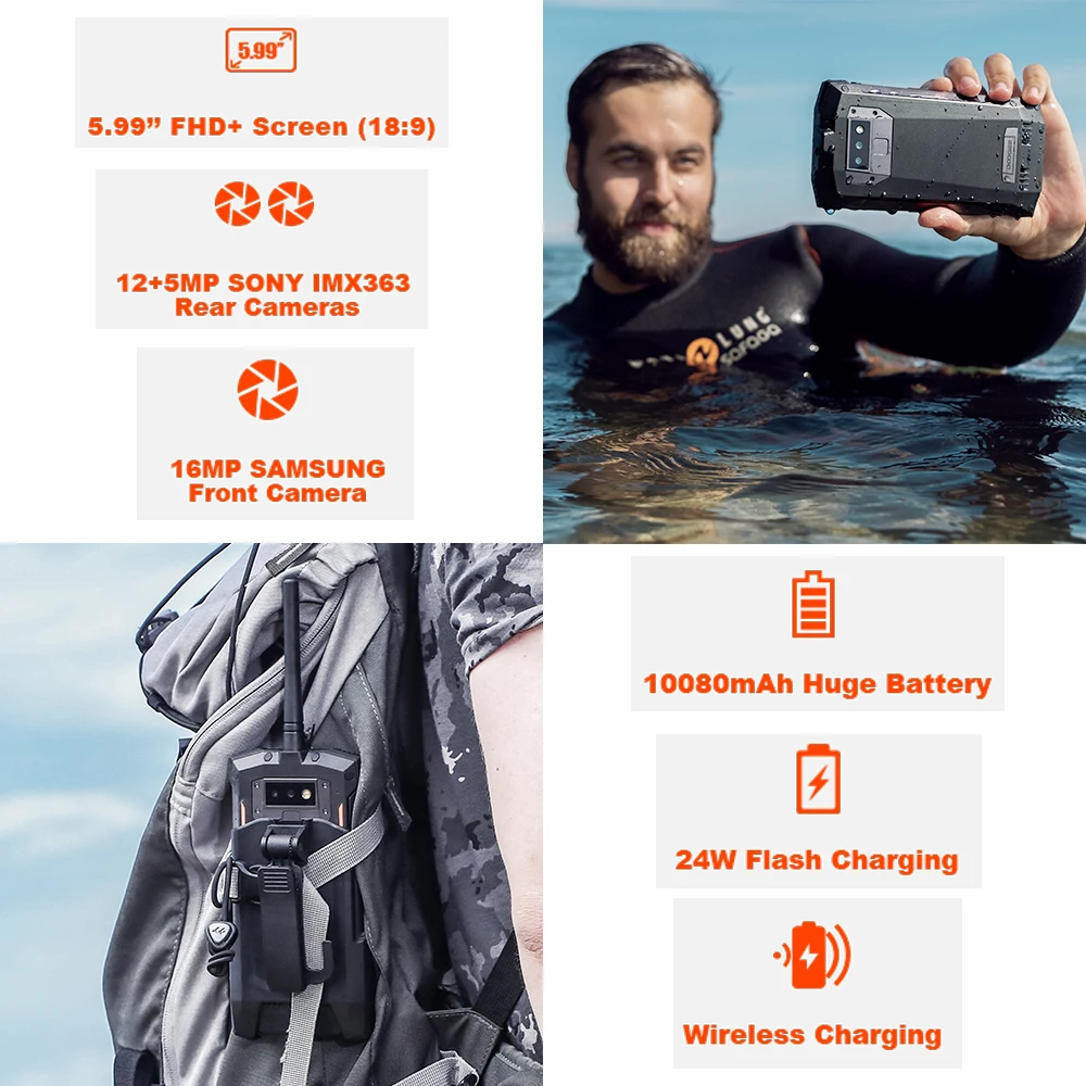 DOOGEE S80 прочный смартфон 6 ГБ + 64GB10080 мАч Walkie Talkie 5 99 &quotAndroid 8 1 IP68 водонепроницаемый