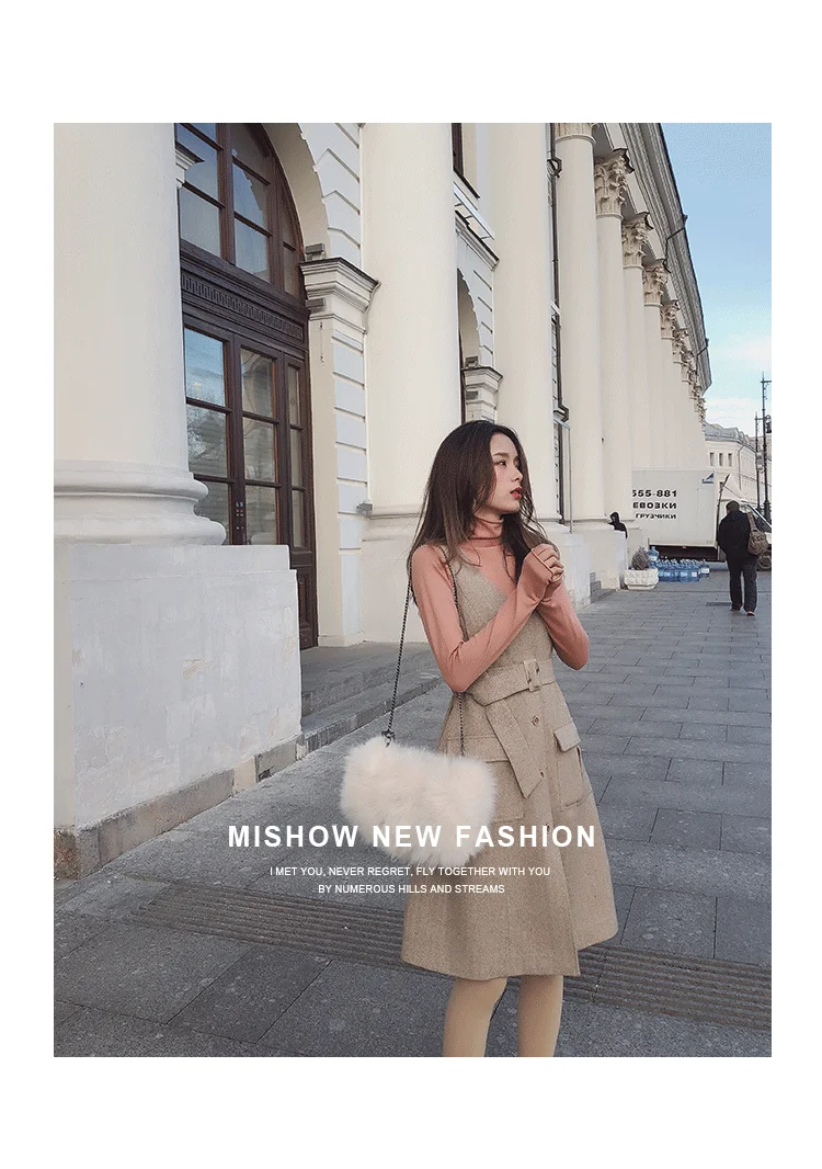 Mishow Модное женское осенняя и зимняя платье с поясом MX18D1063