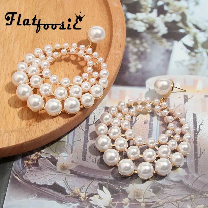 

Flatfoosie 2019 Summer Pearl Drop Earrings For Women New Big Pendant Statement Freshwater Pearl Earrings Metal Jewelry Gifts