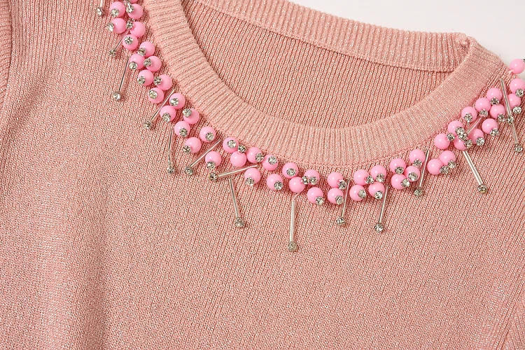 Женский свитер с бусинами ALPHALMODA зимний комплект юбкой и воротником из бисера