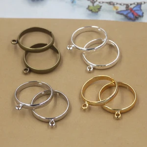 20pcs/lot Silver Plated Ring Settings Simple Style Adjustable Rings with Hole for DIY Fashion Rings Making Handmade